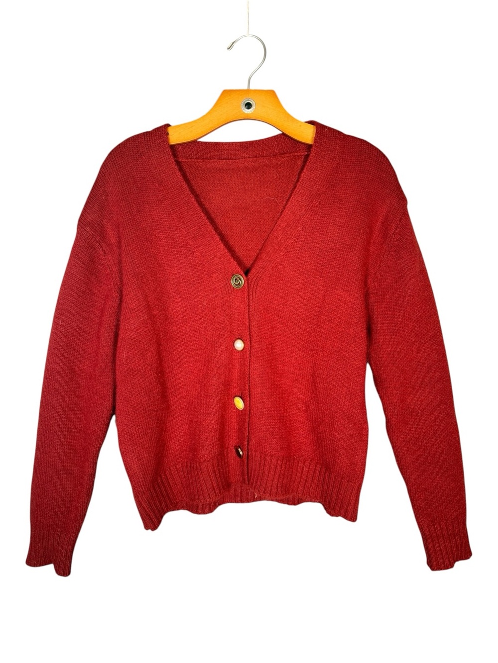 Red Racoon Wool Cardigan Sweater V Neck minimalist